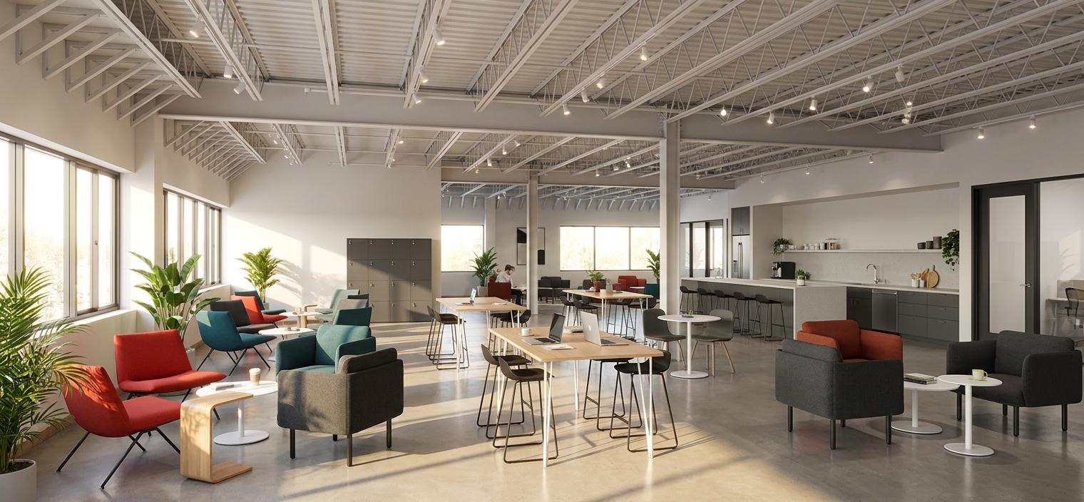 Rendering of our newest co-working café in Medford